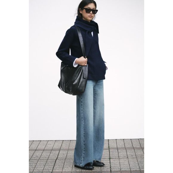 Navy Blue Zara Wool Snap Button Front Scarf Collar Sweater Cardigan Jacket (NWT) - Picture 7 of 7